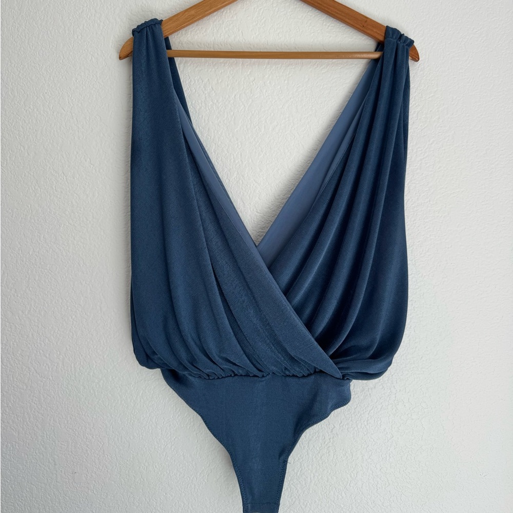 Free People Night Owl Metallic Blue Bodysuit Small